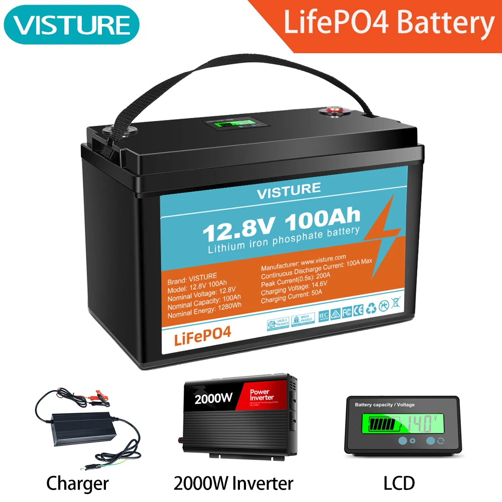 12.8V LiFePO4 Battery 100Ah 12V Lithium iron Phospha Rechargeable Battery Pack 1KWh Backup Power Station 1000Wh Energy Storage