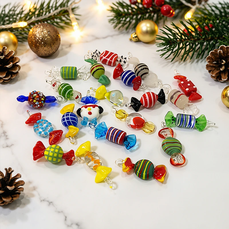 2Pcs Colorful Cute Mini Candy Charms Glass Pendant DIY Craft Supplies Christmas Favors Holiday Party Gifts For Handmade Lovers