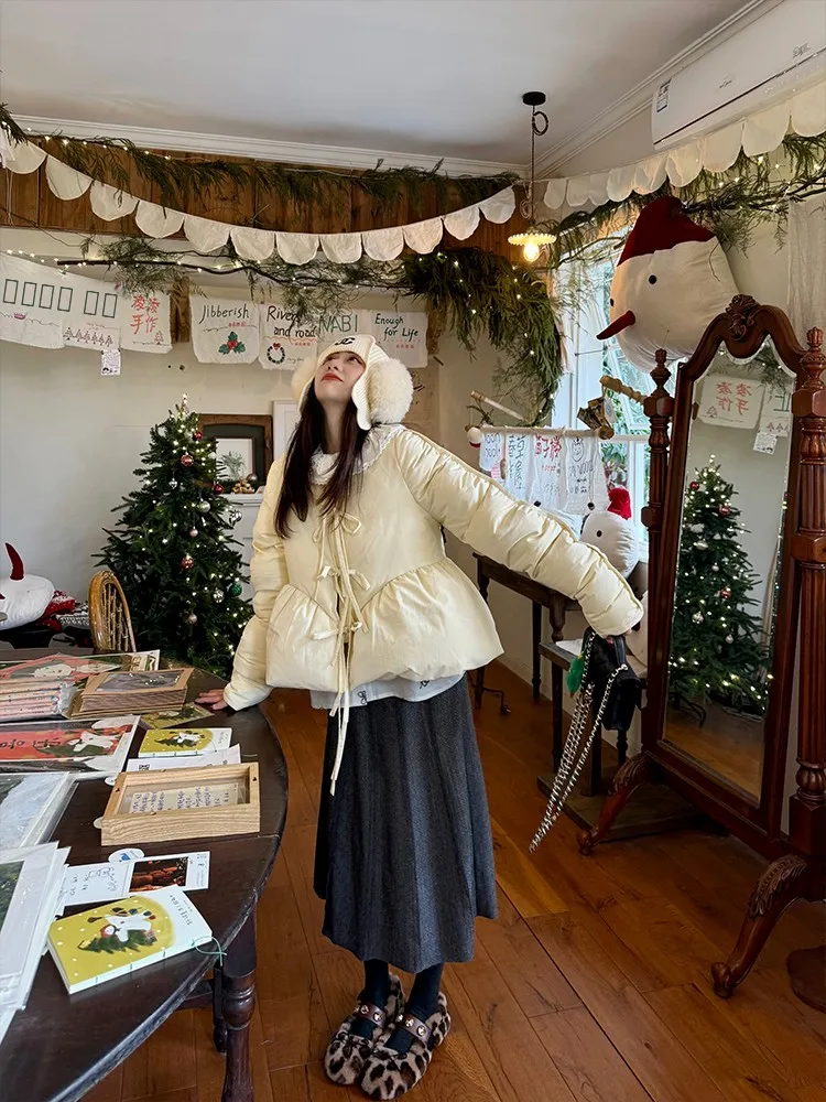 

Heidy Princ ort Puffer Jaet White Goose down Casual Loose Fit Warmth Casual Sle round Ne Long Sve Coat