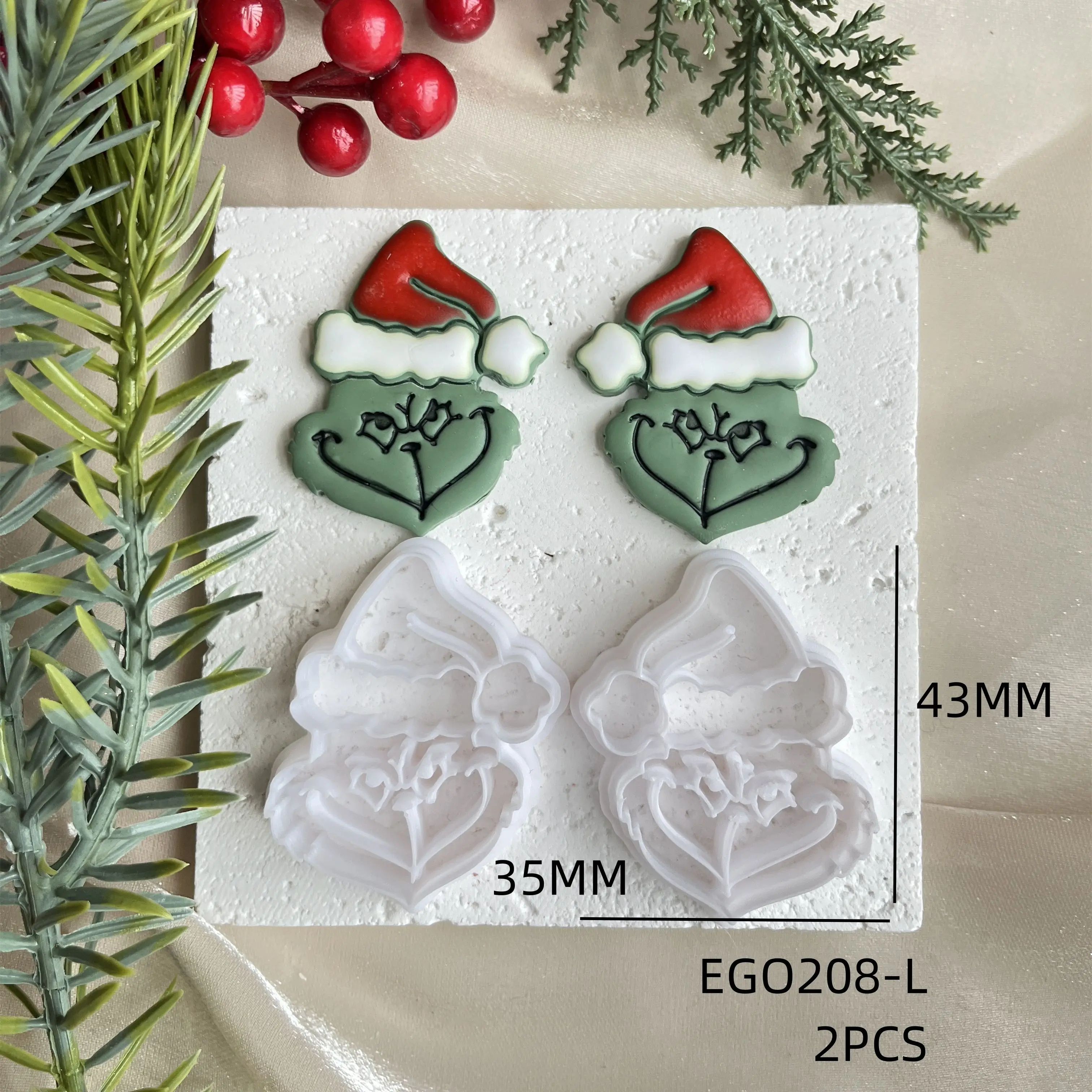 Cortador de galletas de Navidad de Papá Noel GRINCH, 3 tamaños, 2 versiones de corte, molde para hacer pendientes, herramientas de arcilla
