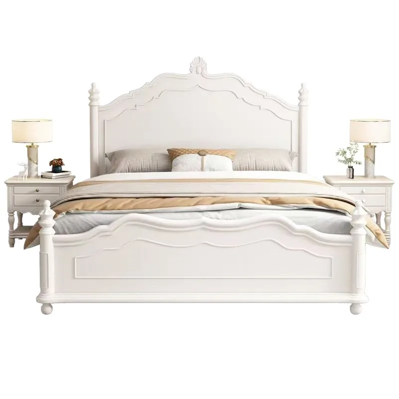 Solid wood bed, American light luxury retro double bed, cream style modern and simple master bedroom, luxury princess bed