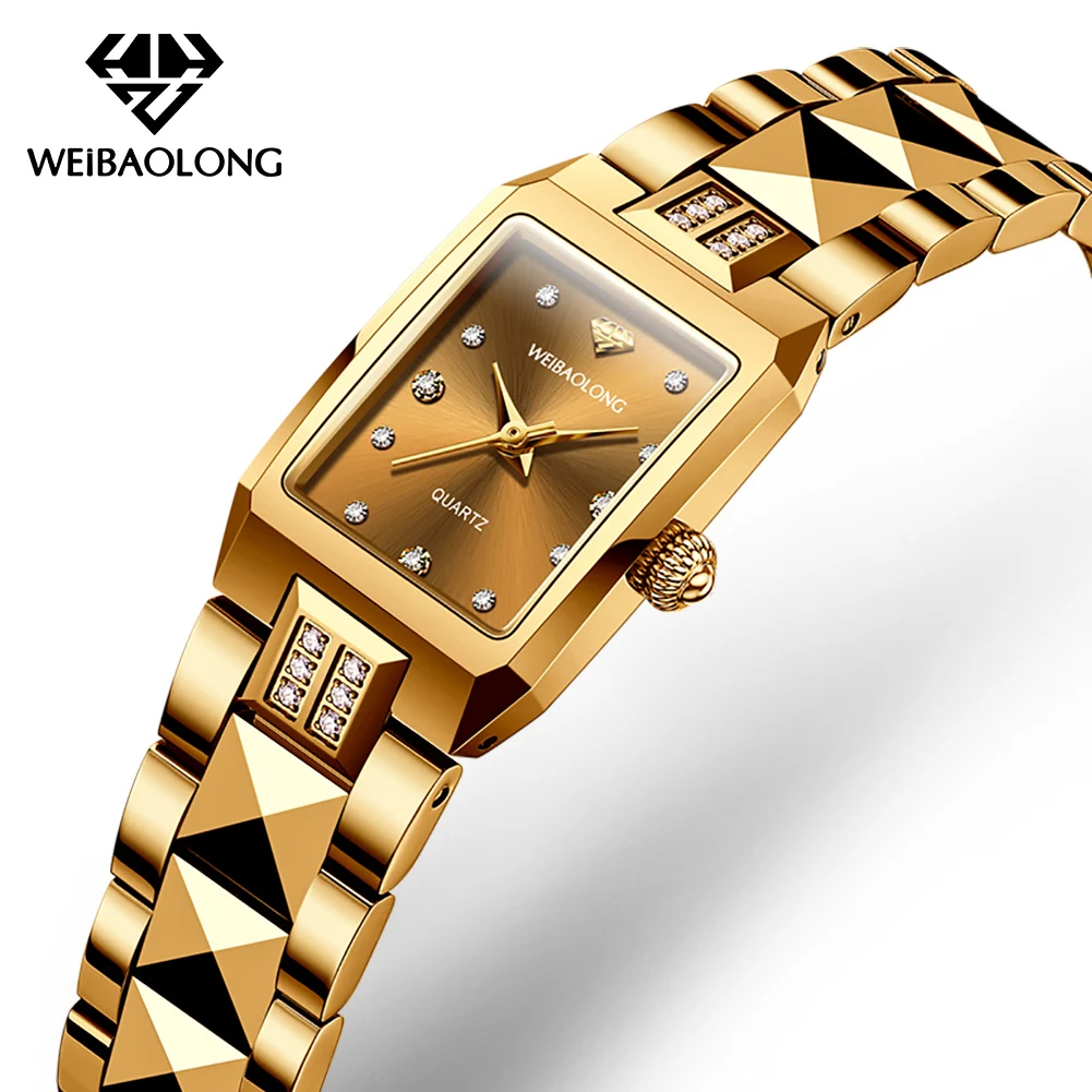 WEiBAOLONG Real Diamond Woman Watch High-end Luxury Square Tungsten Steel Original Swiss Quartz Movement Ladies Wristwatch 3810