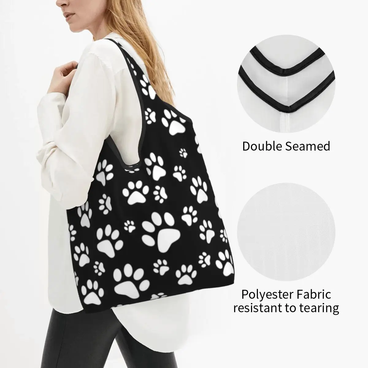 Cute Dog Paw Print Love Pattern Best Gift Shopping Tote Bags Portable Animal Footprint Groceries Shoulder Shopper Bag