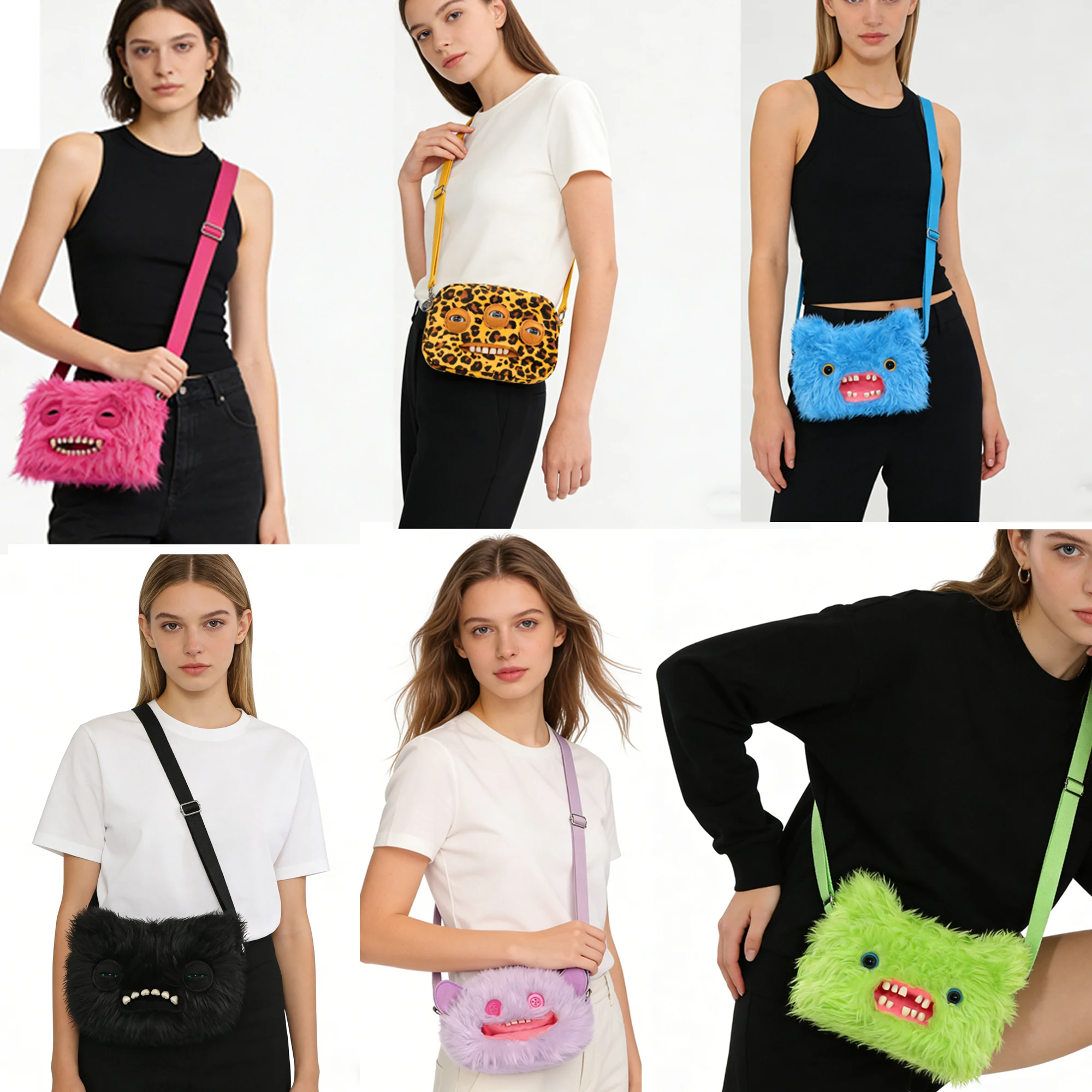 Fugglers Hässliches Zahnmonster Flauschige Umhängetaschen Niedliche Fugg Plüsch-Geldbörse Schulter-Rucksack Portemonnaie für Mädchen Jungen Cartoon-Tier 22CM – Detail 6