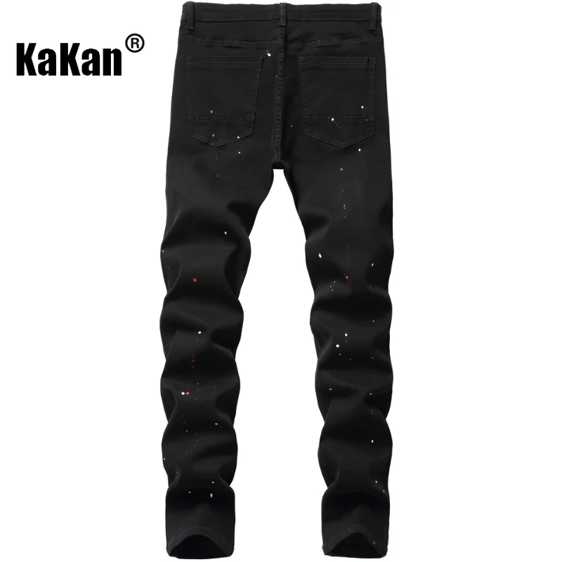 Kakan - European and American New Slim Fit Black Slim Stretch Jeans for Men, Painted Short Leg Long Jeans K21-2020