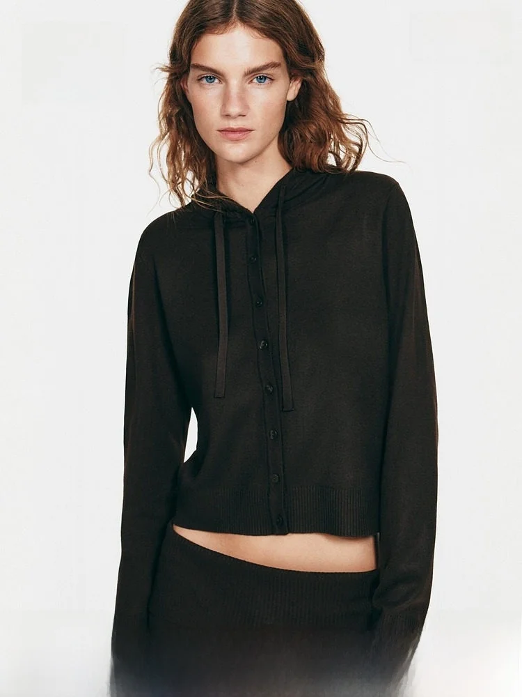 

H&M Women's High nce Knitted Sweater Spring New Arrival Hooded Open Cardigan Warm Outerwear 32008 Casual Sle Sli...