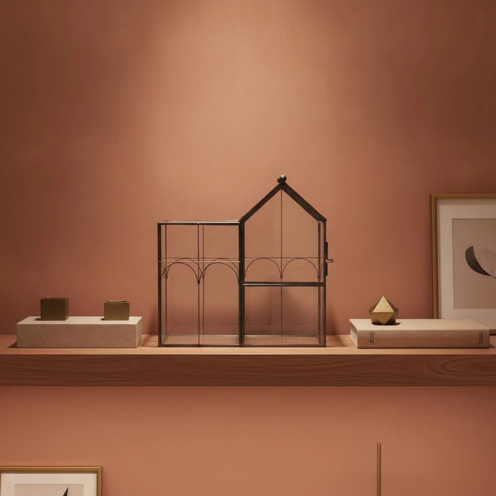 Glass Terrarium with Metal Frame Vintage Glass Display Case with Peaked Roof Tabletop Planter Classic Container Compact