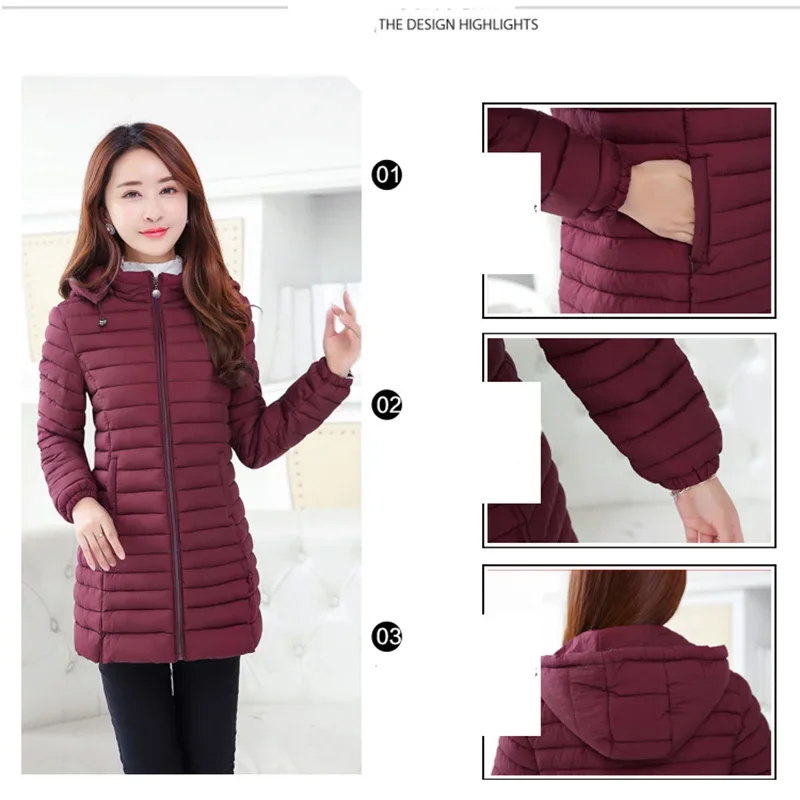 New Fashion Plus Size 4XL 5XL Women Medium-Long Winter Coats Red/Black Warm Hooded Ladies Outwear Female Coat 2024-RFRQ