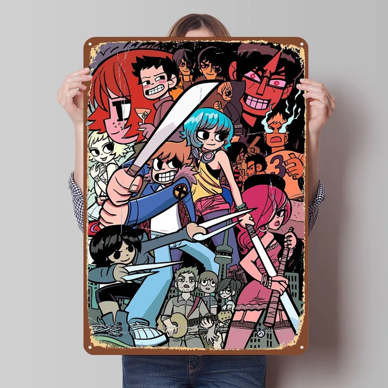 Carteles de Metal Scott Pilgrim, cartel de libro, placa de Metal Vintage, letrero de hojalata personalizado para decoración artística de pared, decoración de Regreso al futuro