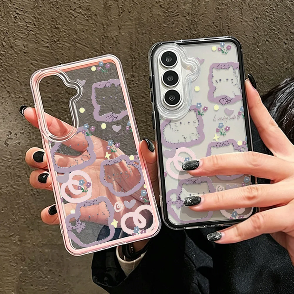 Cartoon Cat Phone Case For Samsung S25 S26 Ultra S24 S23 A16 A07 A37 A17 A53 A56 A57 A25 A34 A35 A55 A06 A05 Soft Silicone Cover