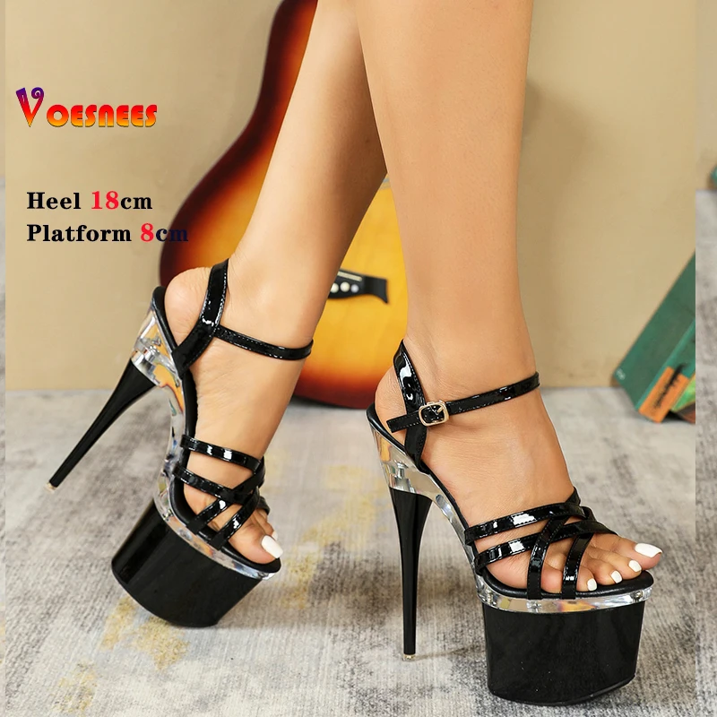 New Summer Narrow Band sandali con plateau da donna nightclub High 18CM trasparente decorare modello di auto tacchi alti Pole Dance Shoes