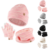 2pcs+1pair Winter Warm Velvet Hat Scarf Glove Set Winter Hats Knit Cap Children Boys Girls Velvet Hat Coral Fleece Scarf Outdoor