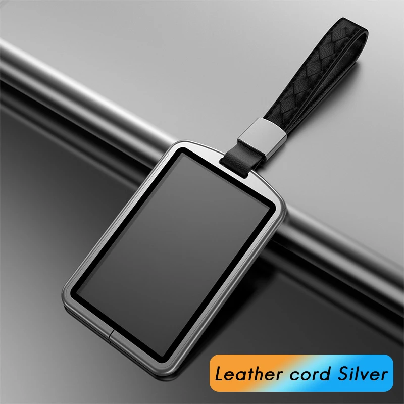 Aluminum Alloy Car Key Induction Card Holder Protector Shell Cover Keychain Case for Tesla Model 3(Leather Cord