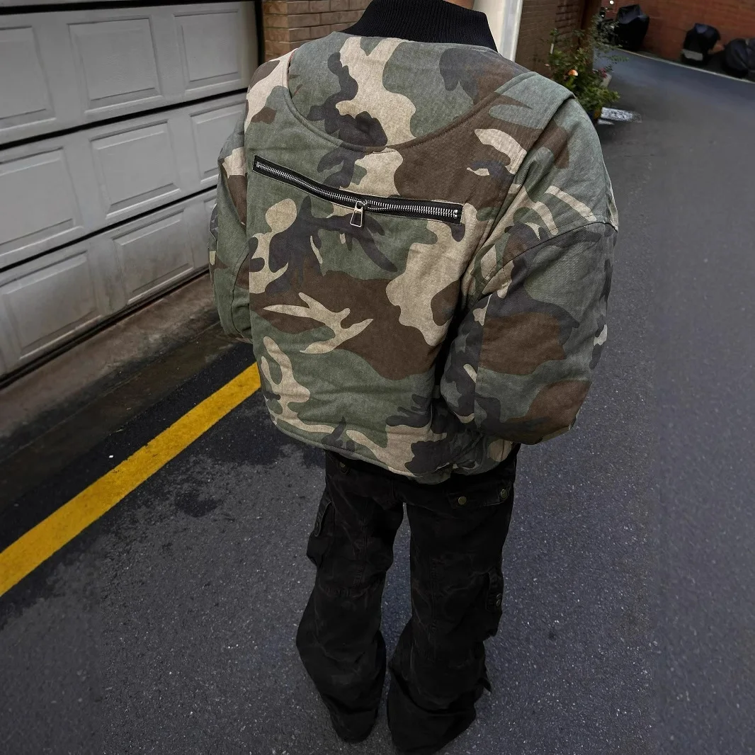 

2025 Winter Heavyweight Camo Bomber Jacket Men's Warm Military Cotton Coat American Style Streetwear Coat​​