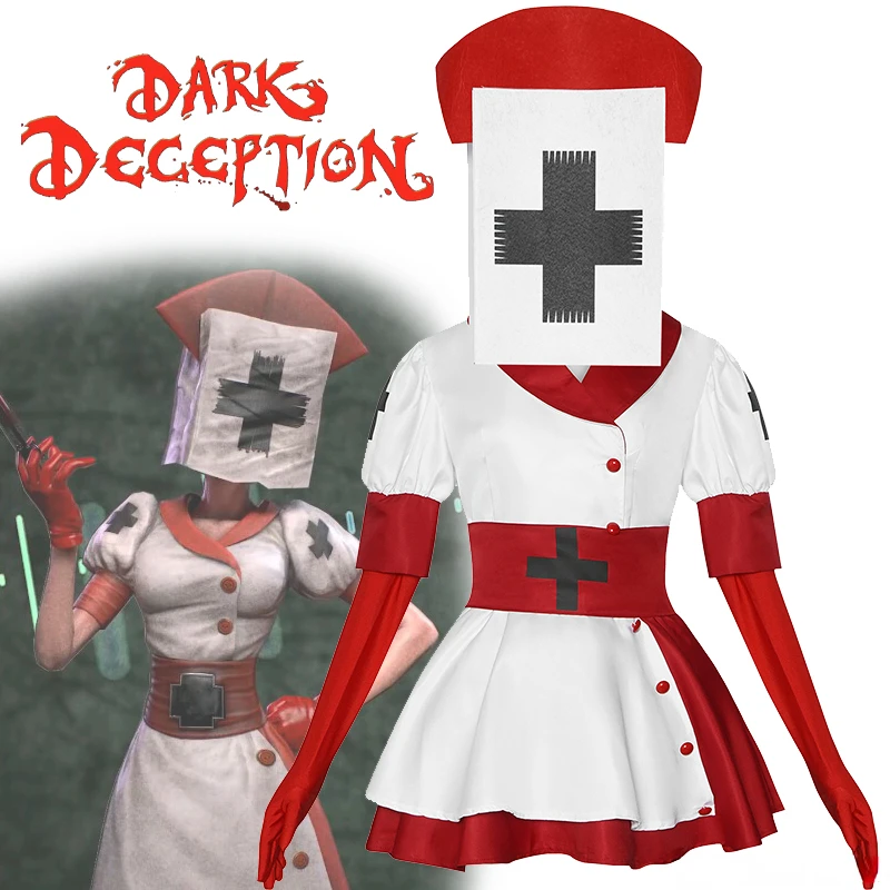 

Game Dark Deception Harvester Nurse Costume Adult Women Uniform Nurses Dress Full Set Accessories Suit Halloween Carnival Outfit