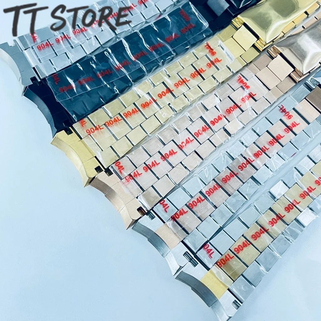 20 مللي متر منحني نهاية الرئيس حزام (استيك) ساعة ل Seiko NH35 Datejust 904L الفولاذ المقاوم للصدأ حزام ساعة اليد لسوار الرئيس الذهب الفضة