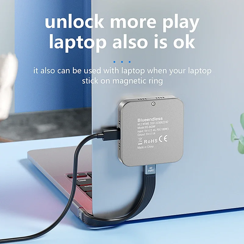 

Magnetic M.2 2230/2242 NVMe SSD Enclosure with Built‑in Cooling Fan, 100W PD Fast Charging, Type‑C PCIe SSD Case Compatible
