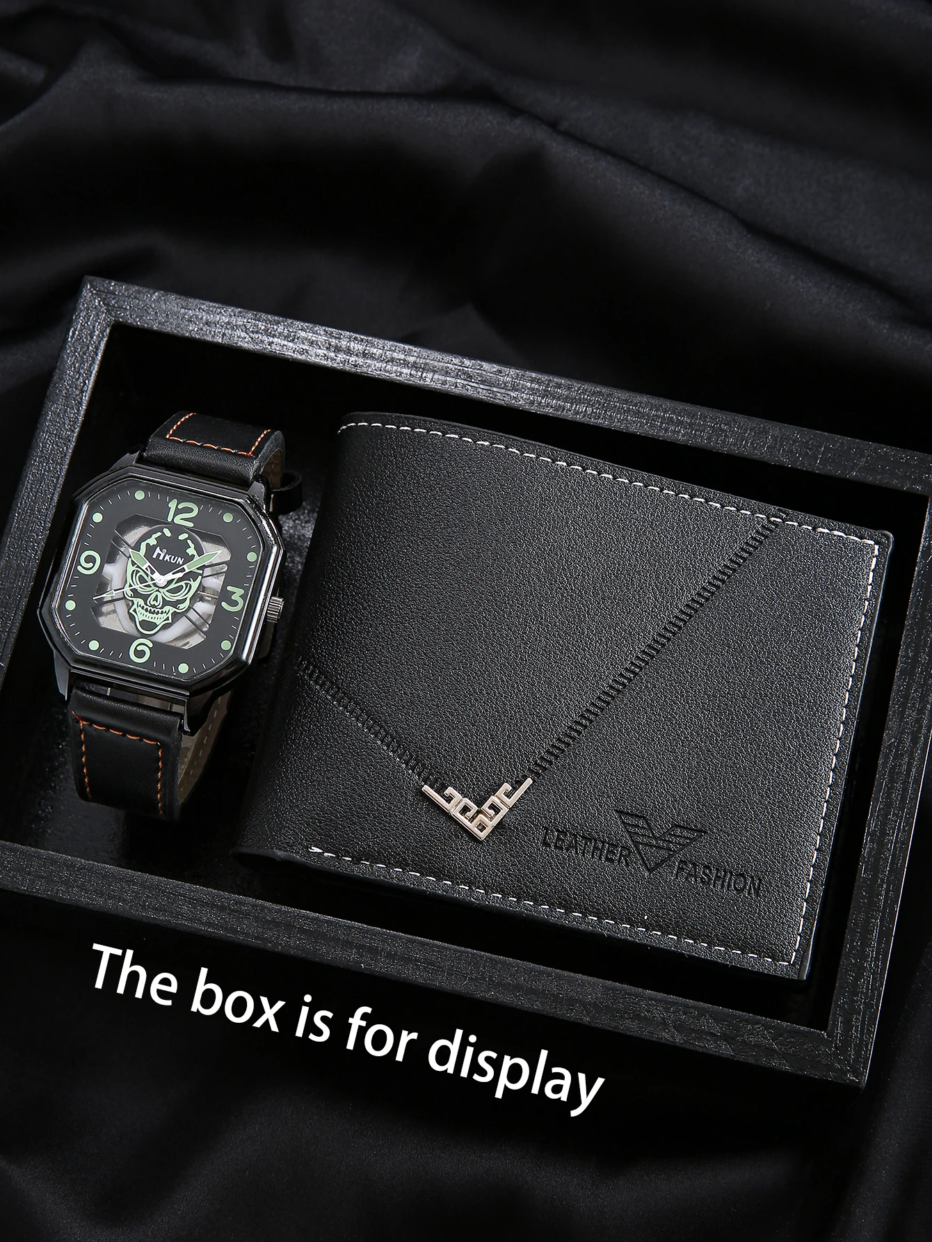 2 قطعة ساعة كوارتز رجالية عصرية داكنة نيثير وولف فلورسنت بمينا كبير مع محفظة صغيرة قصيرة محمولة رائعة، مناسبة لـ