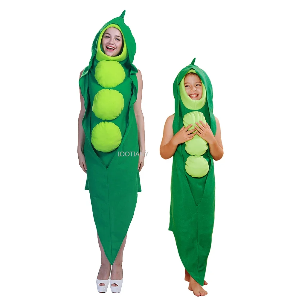 

Funny Cartoon Green Pea Pod Cosplay Costume Family Matching Outfit Food Parent-children Jumpsuit Purim Carnival Party Stage Sets