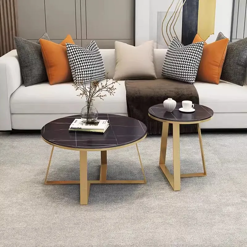 xc-Contemporary Round Side Table Simple Marble Stone Top Side End Coffee Table Set for Living Room Furniture*