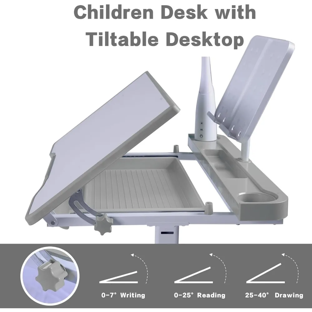 Kids Desk and Chair Set Kids Art Desk Drafting Table Desk Set with Adjustable Height, Tiltable Children Desktop