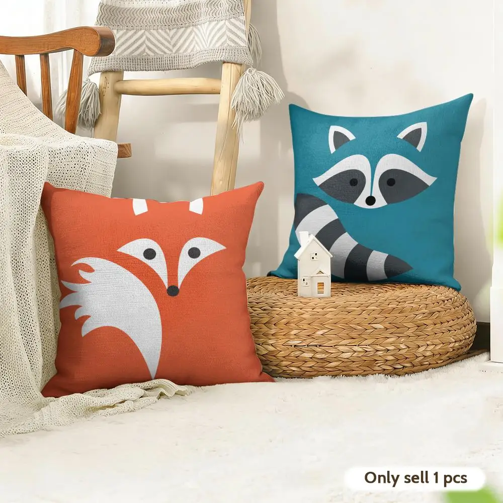 Minimal Woodland Friends Cushion Cover Natural Linen Double Sided Print  Throw Pillow Case for Sofa Couch Home Decor