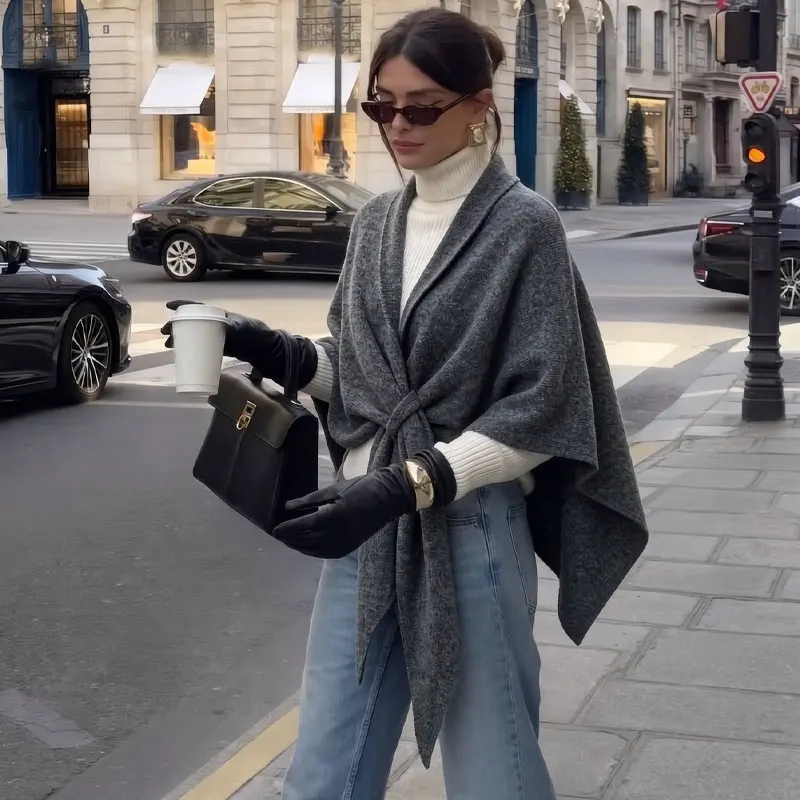 Fashion Wool Cashmere Triangle Scarf Warm Knitted Scarf For Women Neck Wrap Female Thickened Shoulder Shawl Cardigan Cape Scarf view 4
