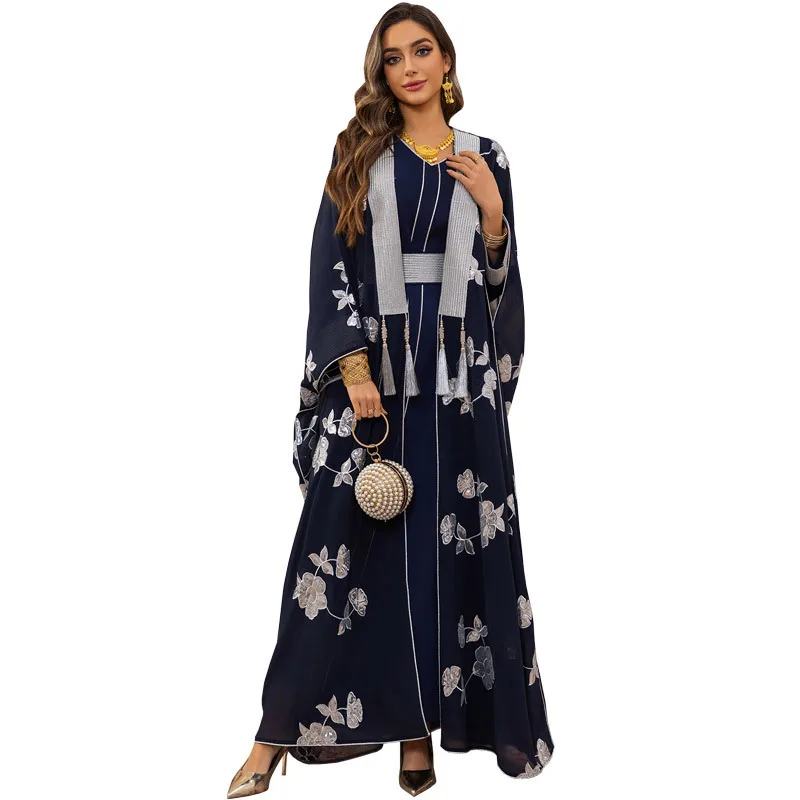Ab 462 Geborduurde Grote Gewaad Jurk Jalabiya Set 2025 Moslim Lange Jurk Gewaad Abaya Ramadan Dubai Luxe Islam Elegant