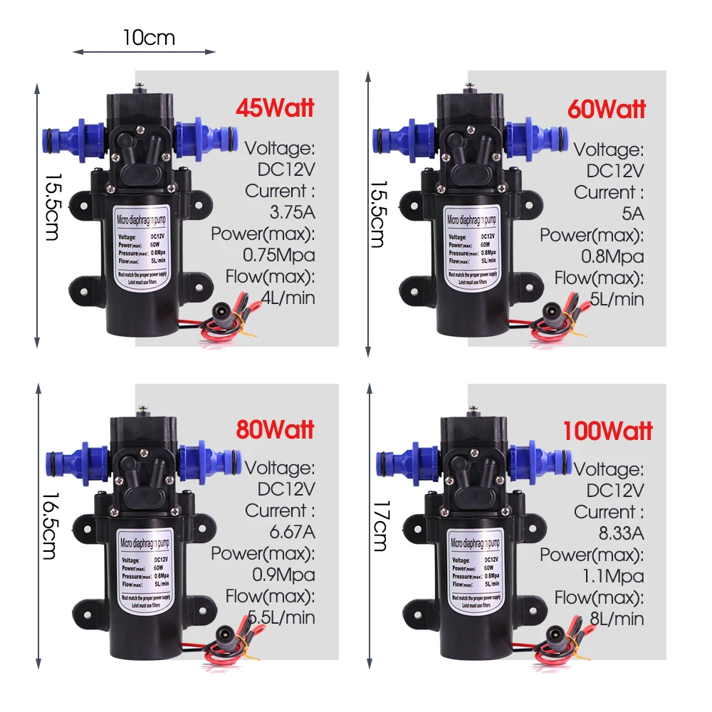 45-100W Boosting Pressure Diaphragm Pumps W/ 16mm Nipple Power Supply 110-240V for Home Gardening Hose Irrigation Car Washing