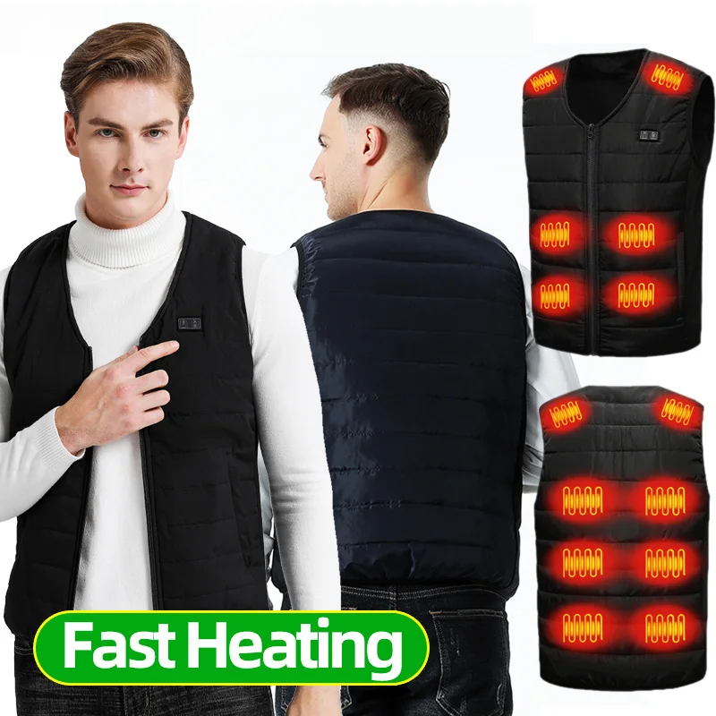 

V Neck Heated Vest Men Women USB Rechargeable Electric Self Heating Vest Warming Heated Jacket Outdoor Camping Heated Clothes