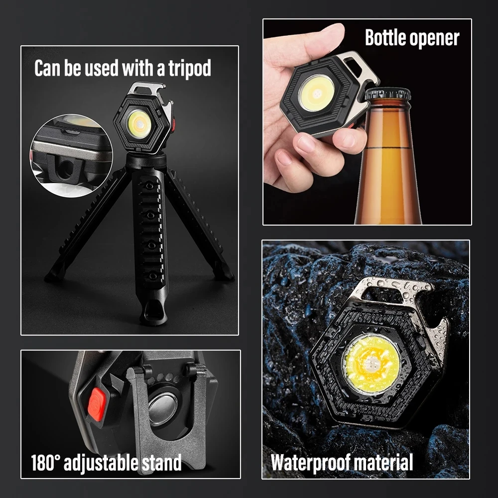 Mini Camping Light LED Flashlight Lantern USB Charging COB Keychain Work Light Floodlight with Strong Magnet IP64 Waterproof