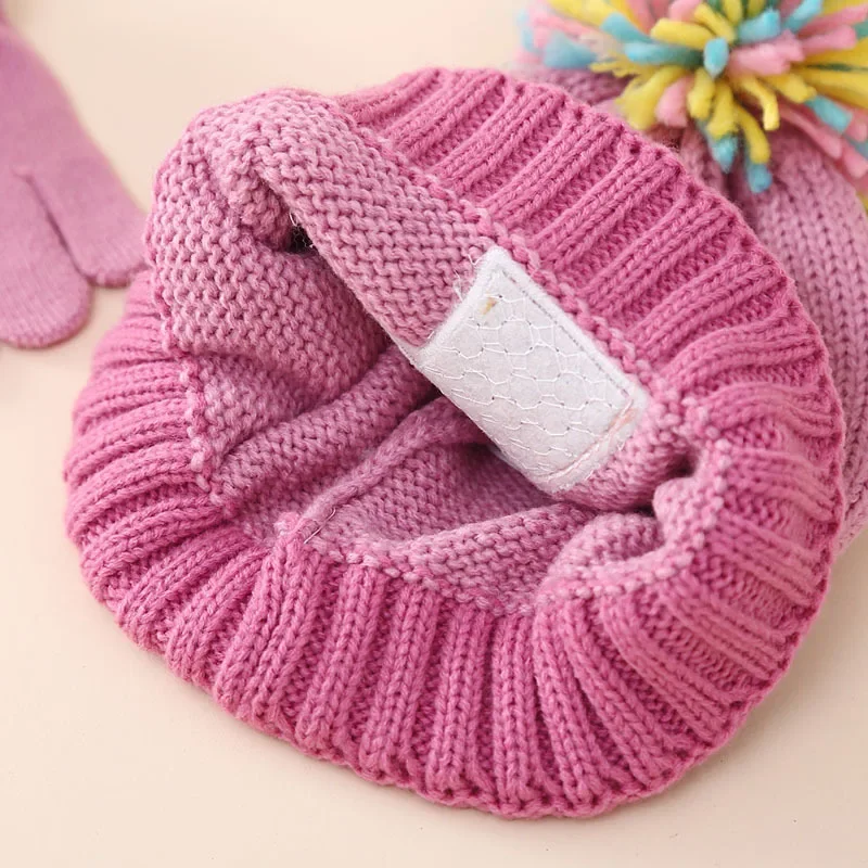 Conjunto de gorros y guantes de punto rosa para niña, lindo unicornio, pompón colorido, regalo encantador para hija, Invierno