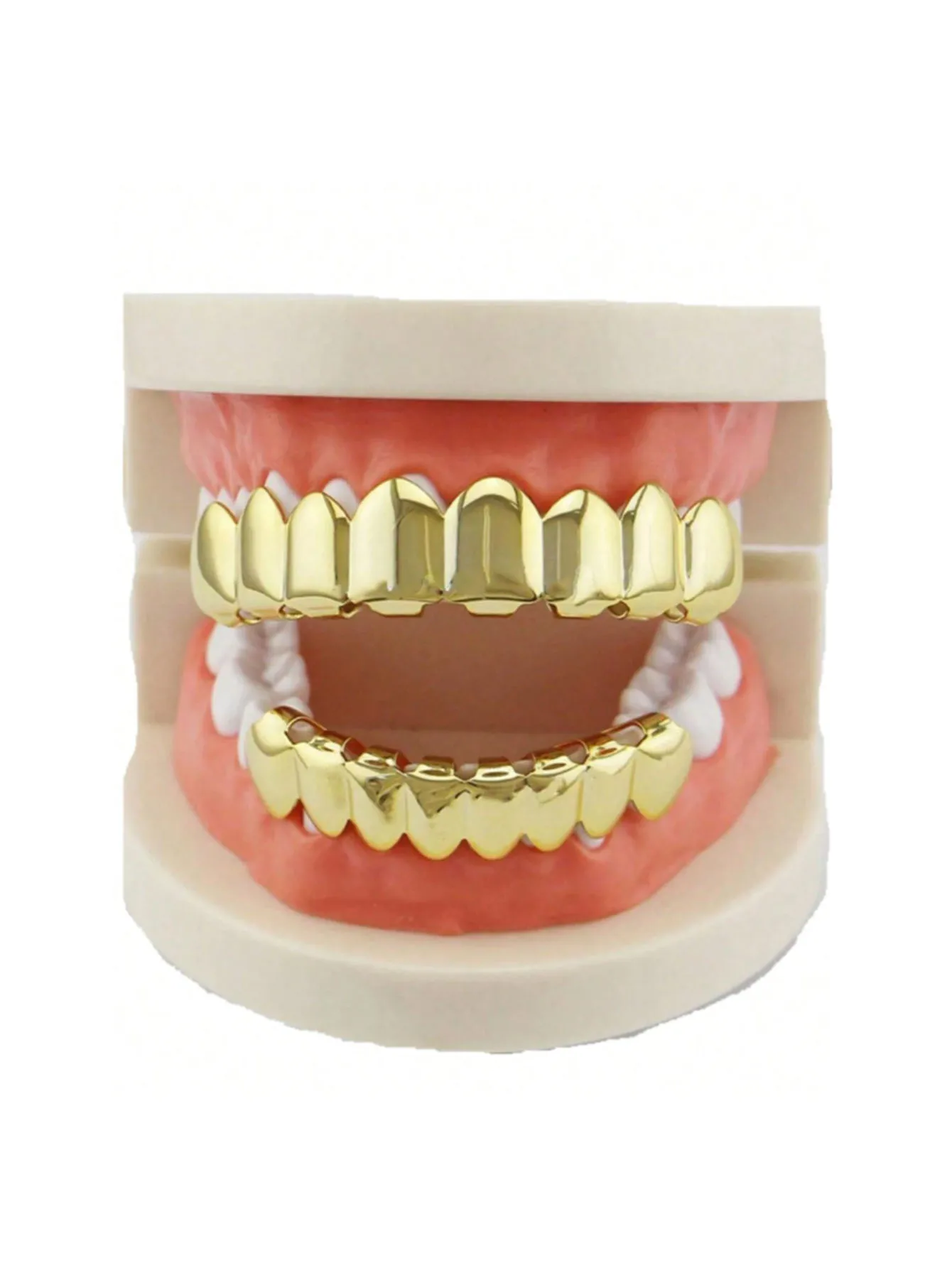 1pc/2pcs Hip-Hop 18K Gold Plated Teeth Grillz, 8-Teeth Shiny Gold Dental Grills For Halloween Party, Unisex