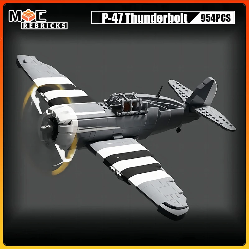 WW2 Military High-altitude Fighter P-47 Thunderbolt Battle Bomber High-tech Weapon MOC Building Blocks Model Kid's Bricks Toys