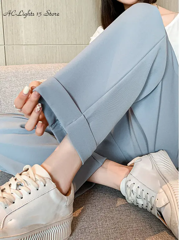 High Quality Summer Suit Pants Women Elegant Office Lady Harem Pants for Women Solid Color Cropped Pants with Pockets Trousers