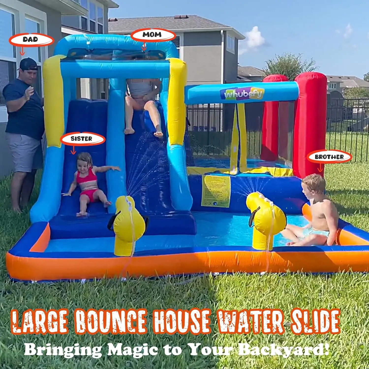 15 x 9,95 Fuß Hüpfburg-Wasserrutsche für Kinder, 9-in-1 aufblasbare Wasserrutsche Hüpfburg mit 2 Rutschen, Sprungbereich, Pool