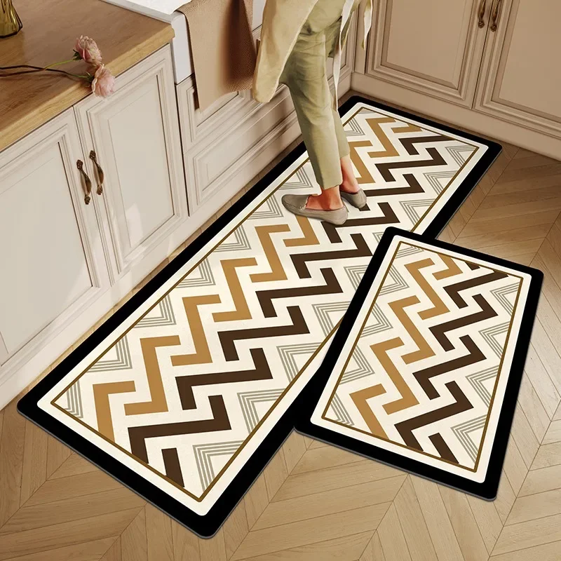 

Retro Striped Kitchen Mat for Floor PVC Leather Washable Kitchen Carpet Non-slip Anti-fouling Oil-proof Long Strip Runner Rugs