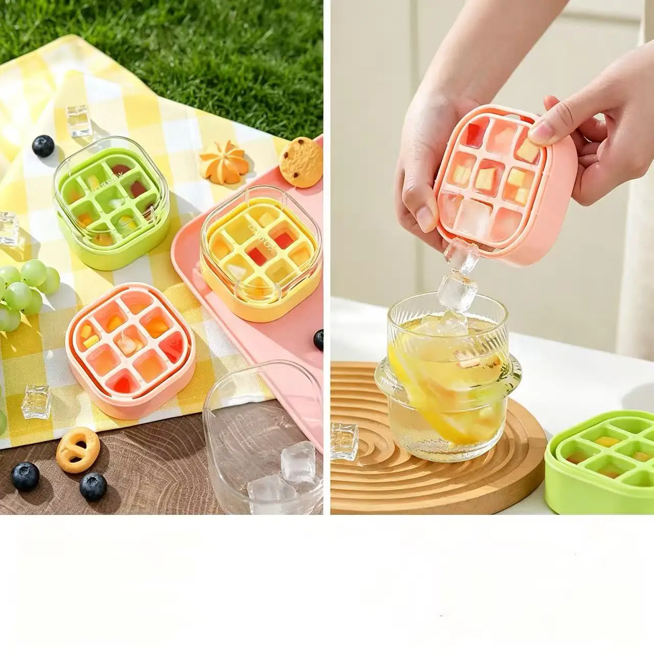 1/2Pcs Candy Color 9 Grid Ice Tray, Quick Press Release Stackable Ice Mold for Home Drinks, Random Color