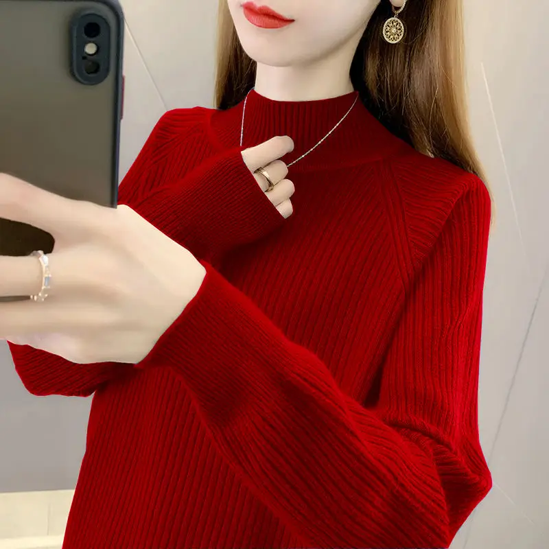 Autumn Winter New Thickened women's Sweater Half High Collar Pullover casual loose soft versatile Knitted sweater for Women