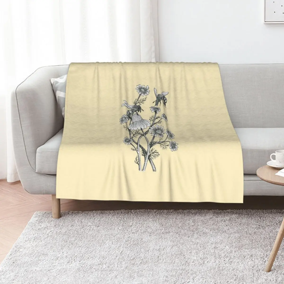 bees and chamomile on honey background Throw Blanket Kid'S Beach decorative Nap bed plaid Giant Sofa Blankets