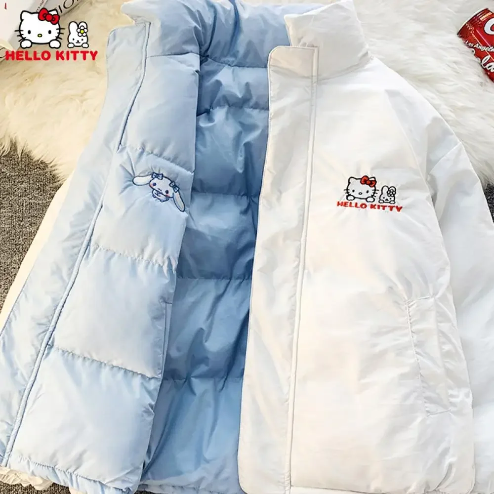 Hello Kitty down jacket Reversible women Sanrio anime Kawaii Cinnamoroll winter thicken warm cotton clothes coat student Loose