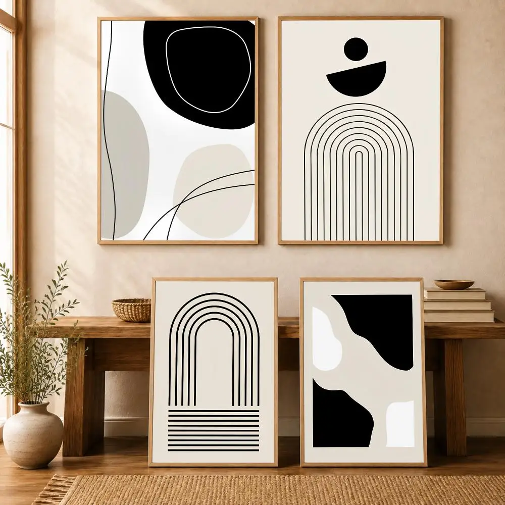 Abstract Line Black Poster Wall Stickers Self Adhesive Painting Vintage HD Art Decals for Bedroom Living Room Home Decor