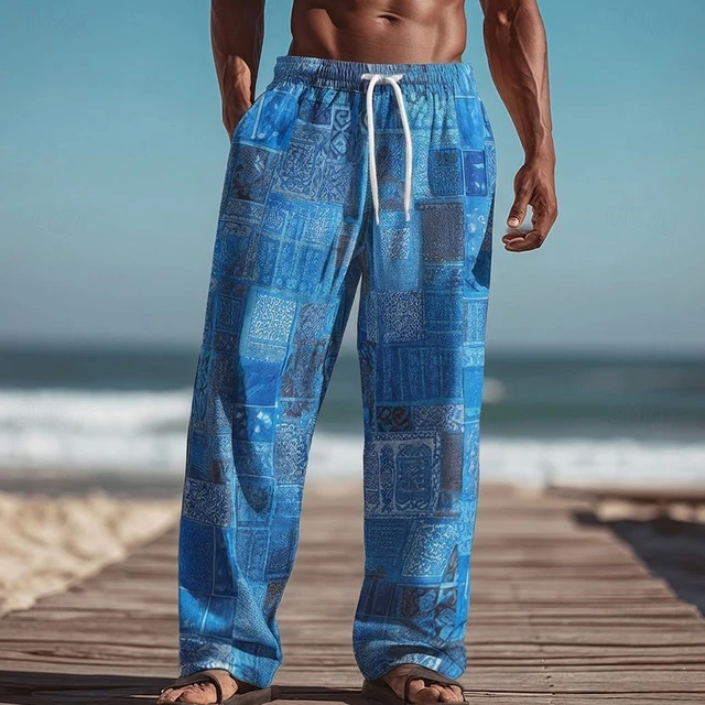 Summer Fashion Retro Ethnic Tribal Bohemian Style 3D Printed Sports And Leisure Straight Leg Pants Street Men's Loose Pants