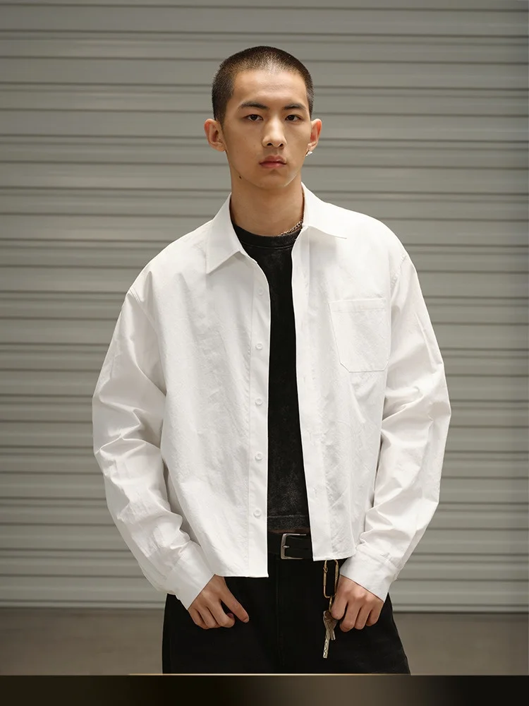 

Spring New American Retro Pure Color Collar Men's Long Sve irt Couple Sle ket Loose Workwear Cotton irt