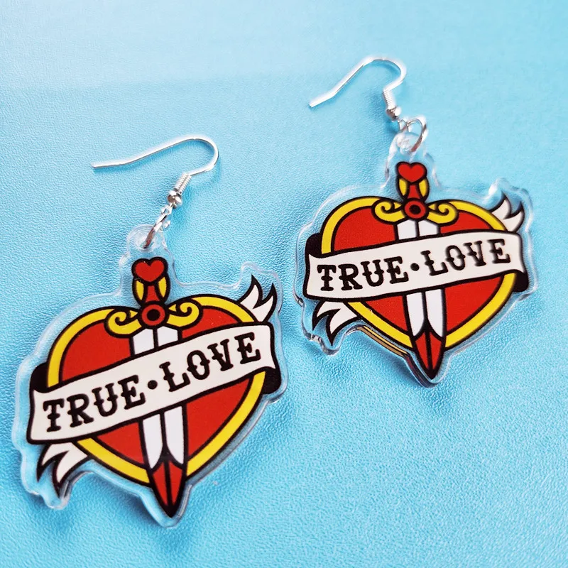 True Love Acrylic Earrings Novel and Interesting Love Inspired Earrings Unique Anime Cartoon Jewelry Suitable for Women's Gifts