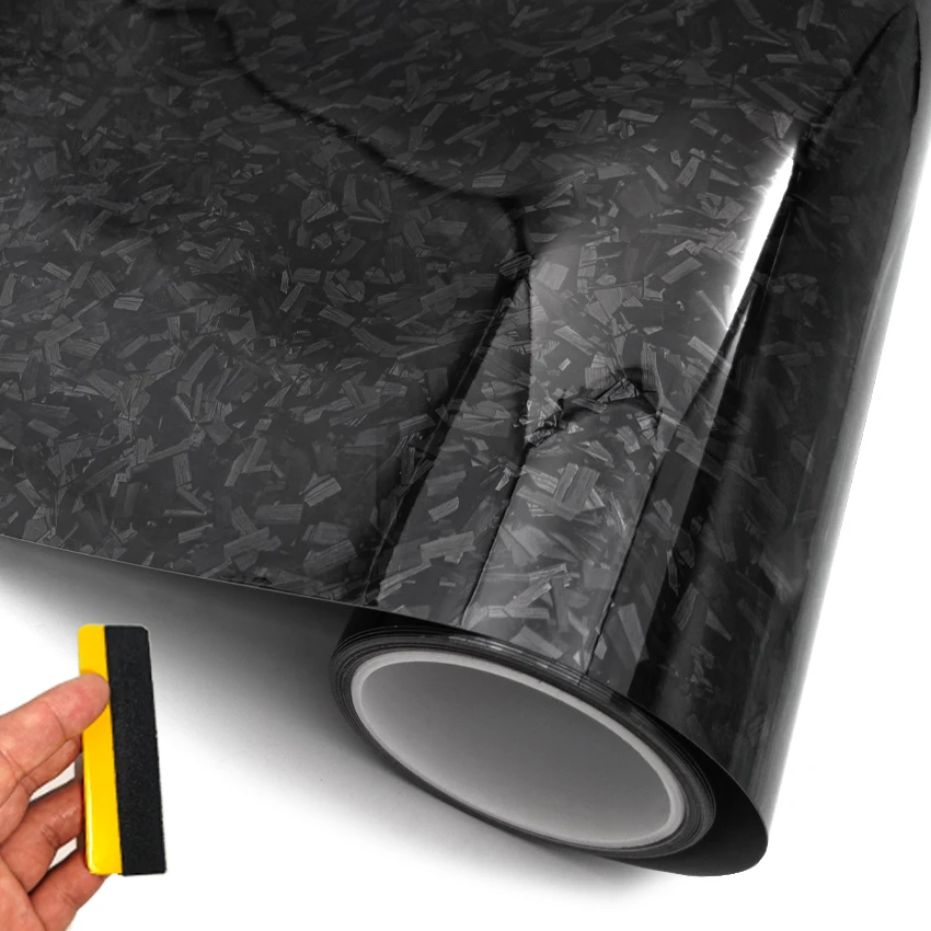 Glossy Black Forged Carbon Vinyl Wrap Auto Motorcycle Self-Adhesive Sticker Forged Carbon Car Body Film Tuning Wrapping Foil
