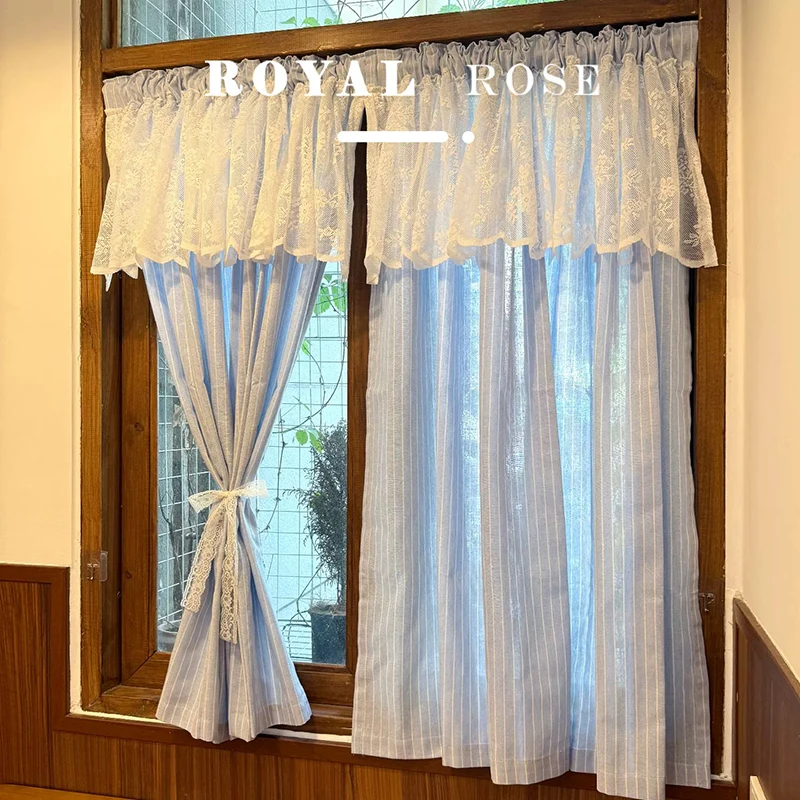 PastoralAmerican-style Checkered Cotton and Linen Curtain Living Room Plaid Curtains for Kitchen Valance Curtains Balcony #A645