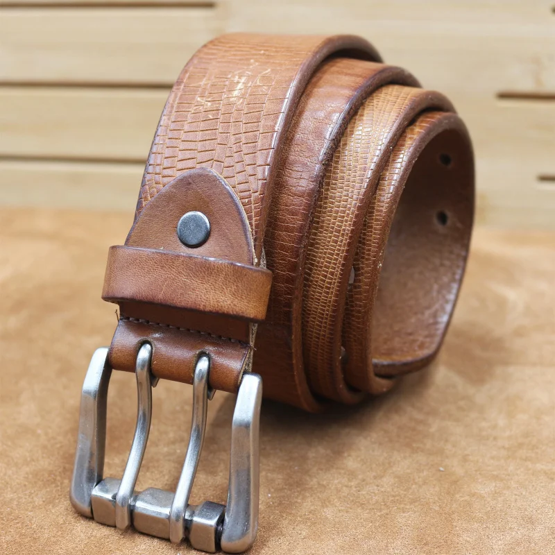

Western Burst Pattern Cowhide Leather Double Pin Bukle Men Belt Fashion Jeans Causal Pants Belt for mens