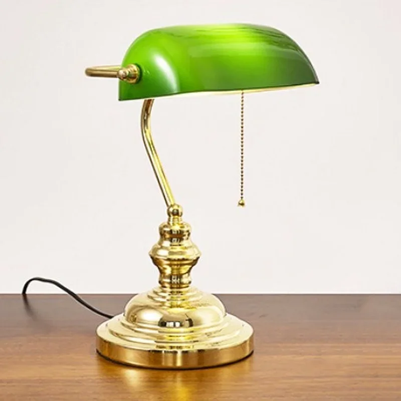 

Classical Vintage Banker Desk Lamp American Retro Table Light Bedroom Reading Bedside Lamp Office Green Glass Lampshade Bed Lamp