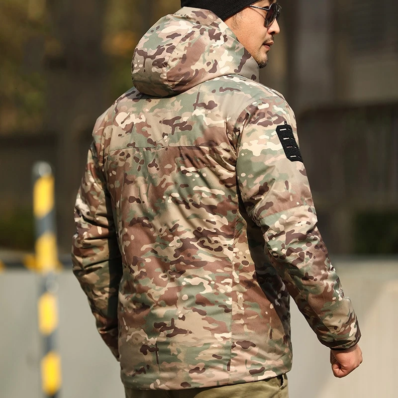 Winter Tactical Cotton Jacket Men Outdoor Hiking Windproof Warm Hooded Padded Coat Waterproof Military Field Jacket Windbreaker